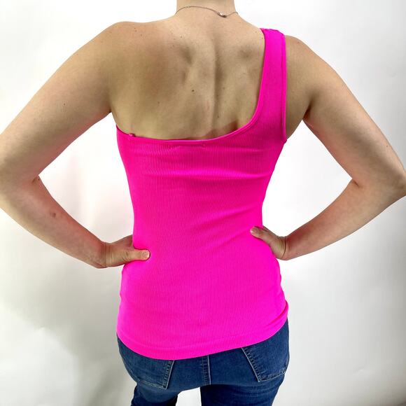 00s CHOICE Pink Vintage Ribbed One Shoulder Stretchy Club Top - Picture 2 of 6